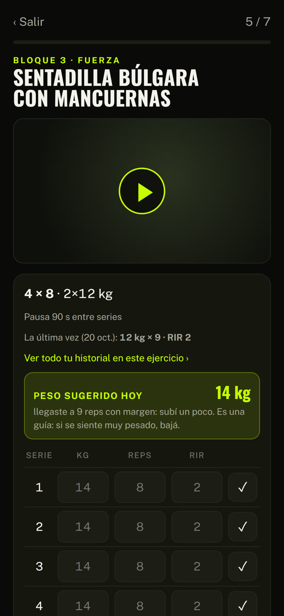 Ejercicio con video y peso sugerido